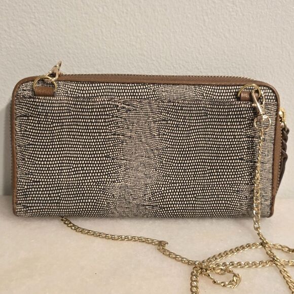 Fossil Reptile Print Leather Crossbody Wallet with chain Purse - Picture 2 of 10